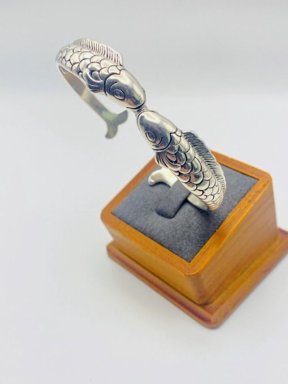 925 Sterling Silver Double Koi Fish Cuff Bracelet Adjustable Statement Bracelet